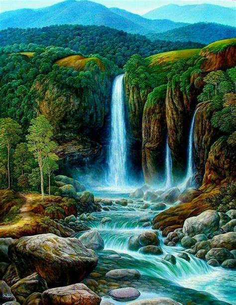 beautiful waterfall painting